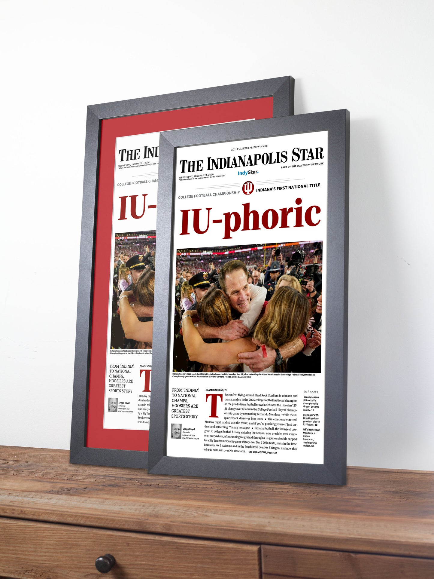 2026 Indiana Football “IU-phoric!” Curt Cignetti CFP Finals Champions vs Miami Framed Newspaper