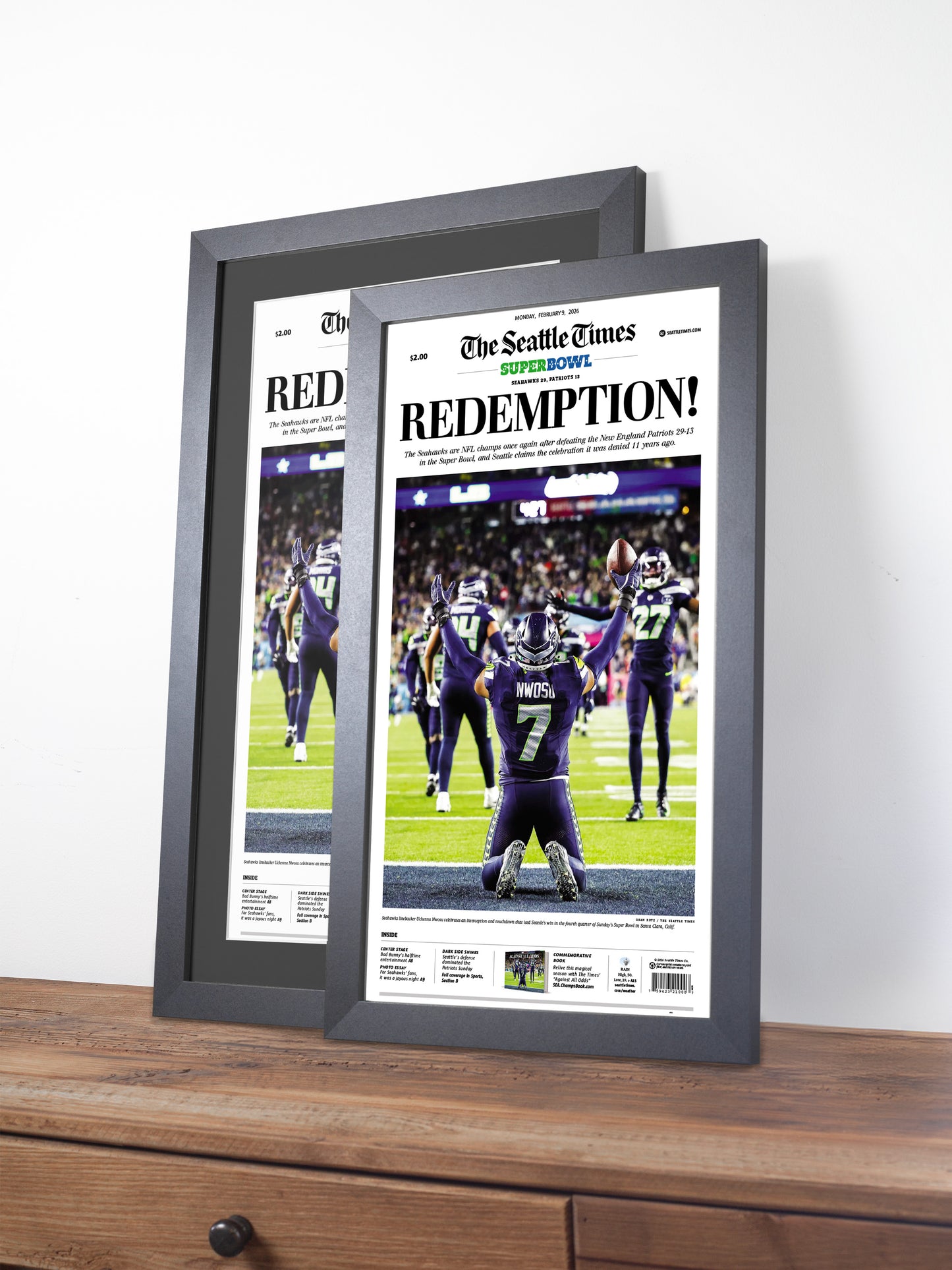 2026 Seattle Seahawks - “REDEMPTION!” – The Dark Side Boom Super Bowl LX Championship Newspaper