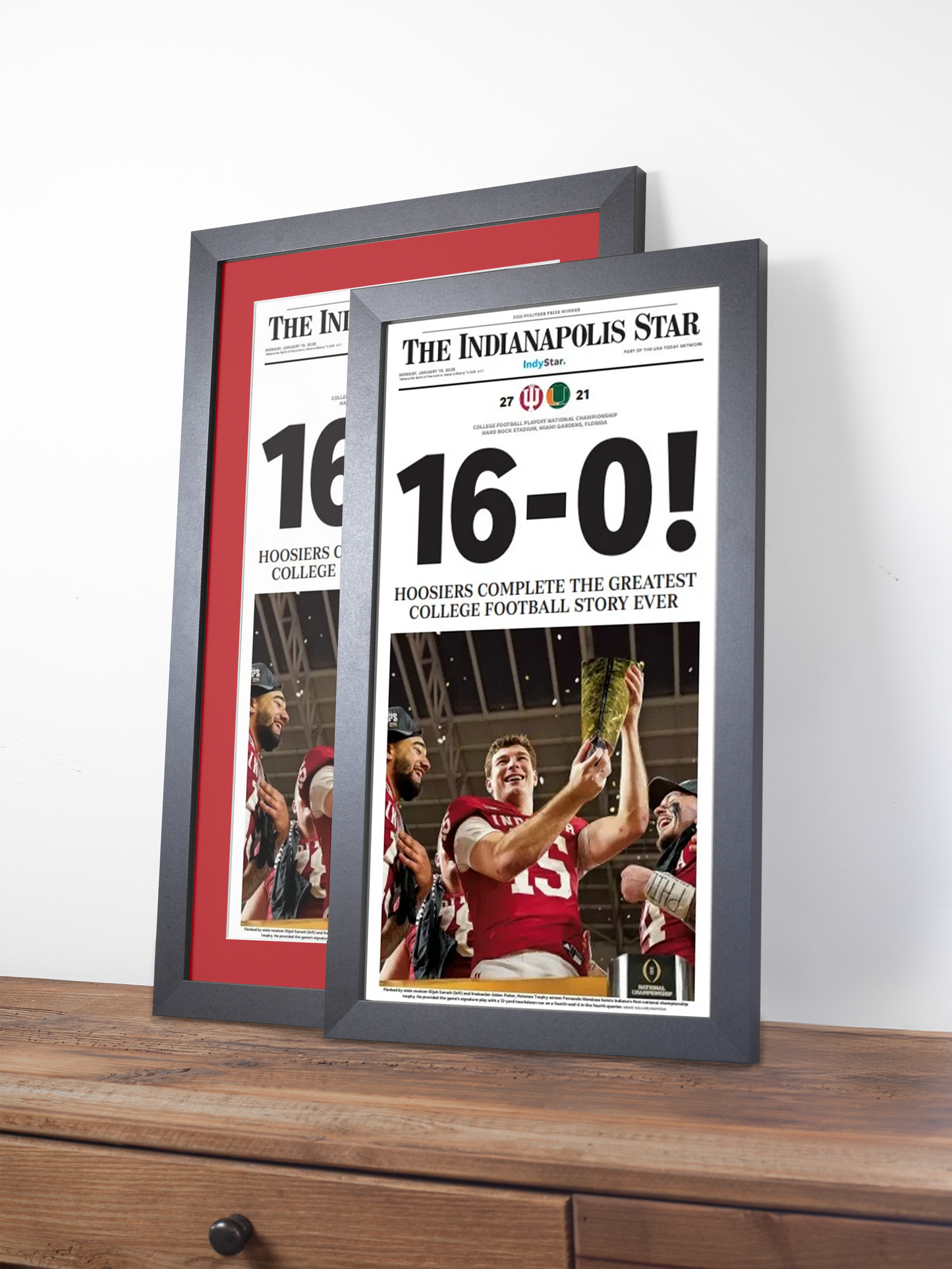 2026 Indiana Hoosiers "16-0!" Undefeated College Champions V. Miami Framed Newspaper