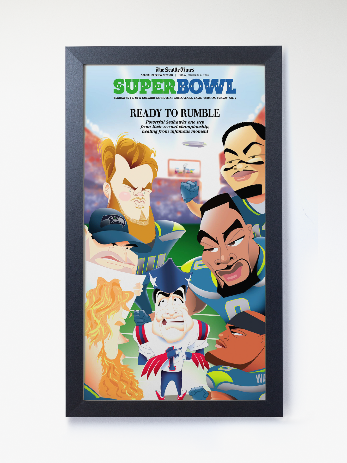 2026 Seattle Seahawks – “Ready to Rumble” – NFC Champions Super Bowl Preview Art Newspaper