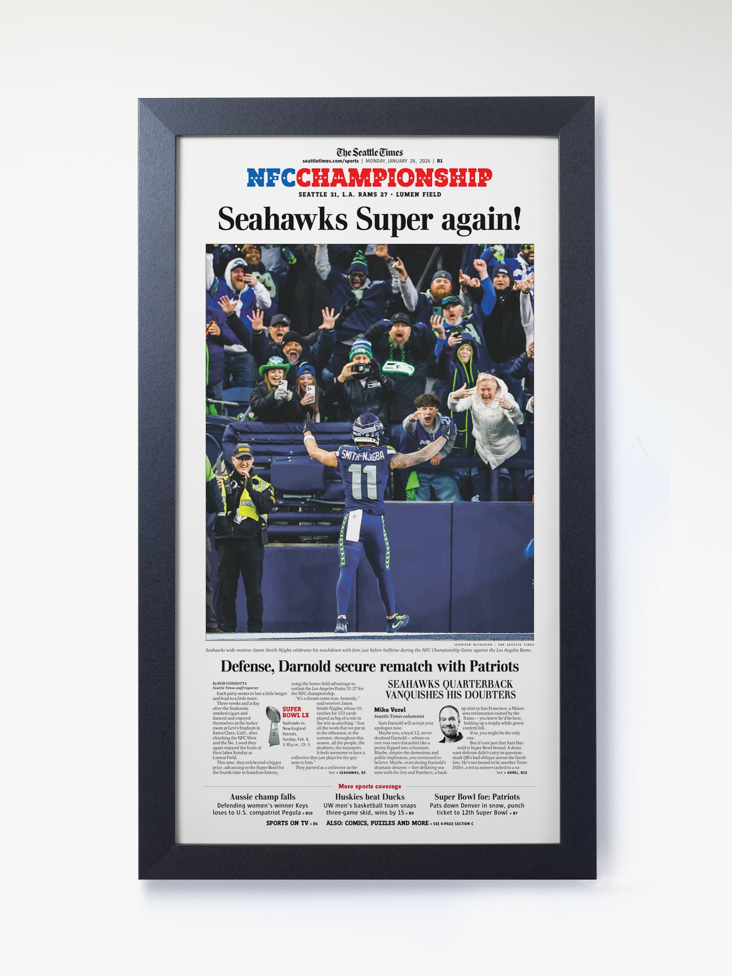 2026 Seattle Seahawks NFC Champions “Super Again” Vs LA Rams Framed Newspaper