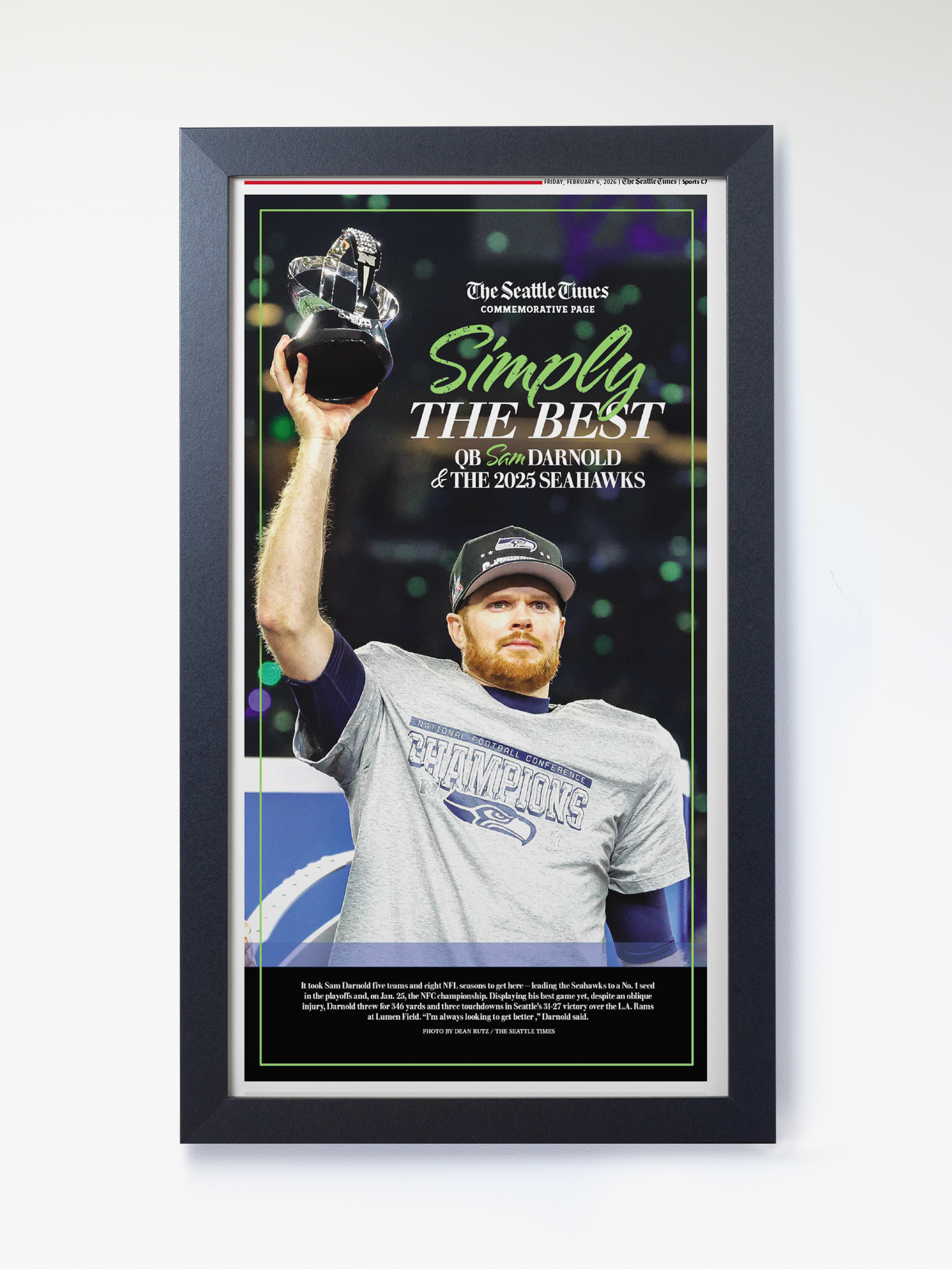 2026 Seattle Seahawks – “SIMPLY THE BEST” – Super Bowl LX Champions vs Patriots Framed Newspaper
