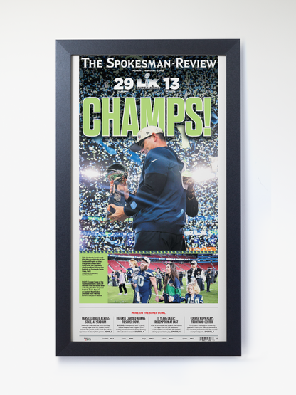2026 Seattle Seahawks – “CHAMPS!” – Super Bowl LX Champions vs New England Patriots Framed Newspaper