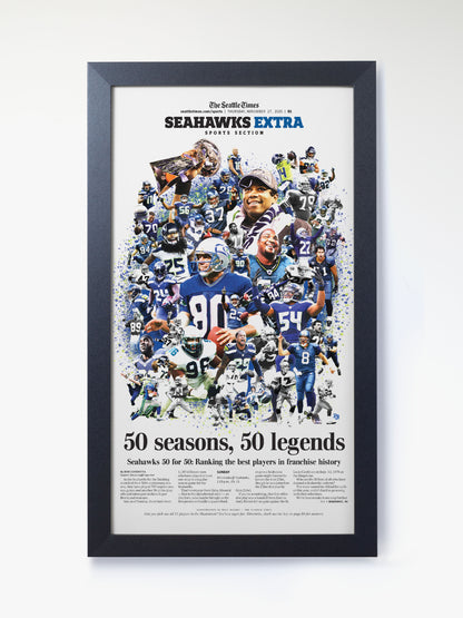 Seattle Seahawks "50 Seasons and 50 Legends" 50th Anniversary Framed Newspaper Tribute