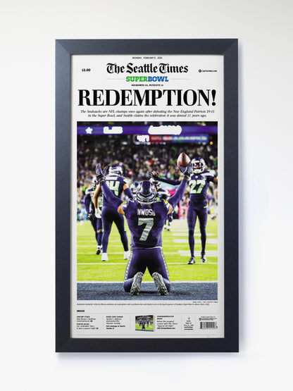 2026 Seattle Seahawks - “REDEMPTION!” – The Dark Side Boom Super Bowl LX Championship Newspaper