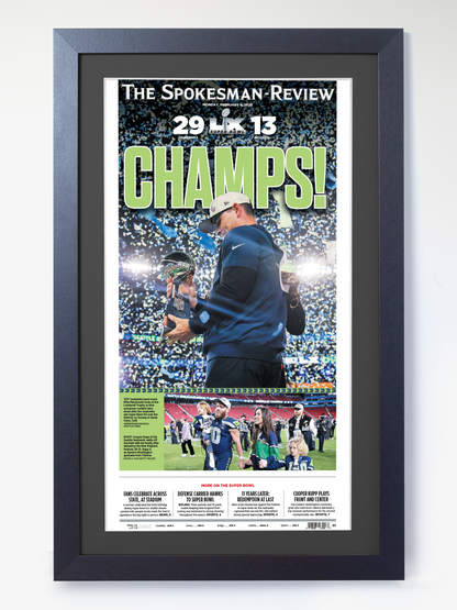 2026 Seattle Seahawks – “CHAMPS!” – Super Bowl LX Champions vs New England Patriots Framed Newspaper