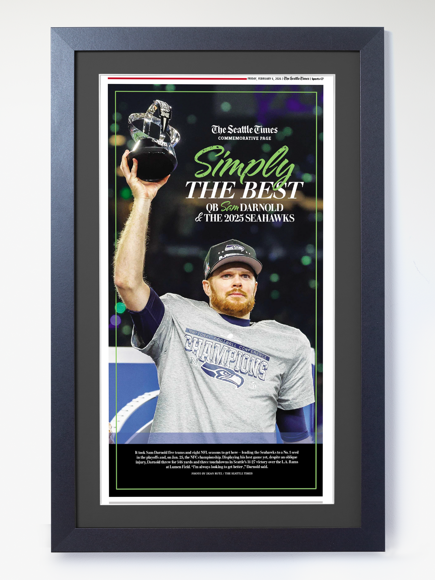 2026 Seattle Seahawks – “SIMPLY THE BEST” – Super Bowl LX Champions vs Patriots Framed Newspaper