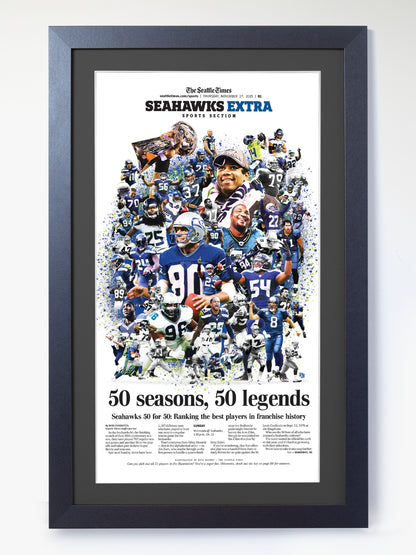 Seattle Seahawks "50 Seasons and 50 Legends" 50th Anniversary Framed Newspaper Tribute