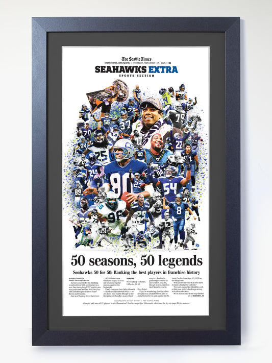 Seattle Seahawks "50 Seasons and 50 Legends" 50th Anniversary Framed Newspaper Tribute