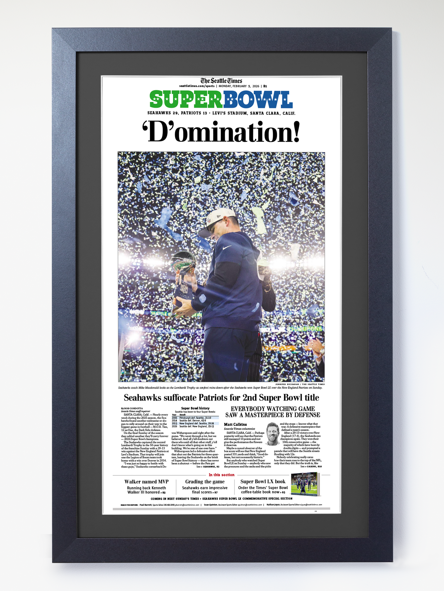 2026 Seattle Seahawks - “D’omination!” – Super Bowl LX Championship Newspaper Vs Patriots