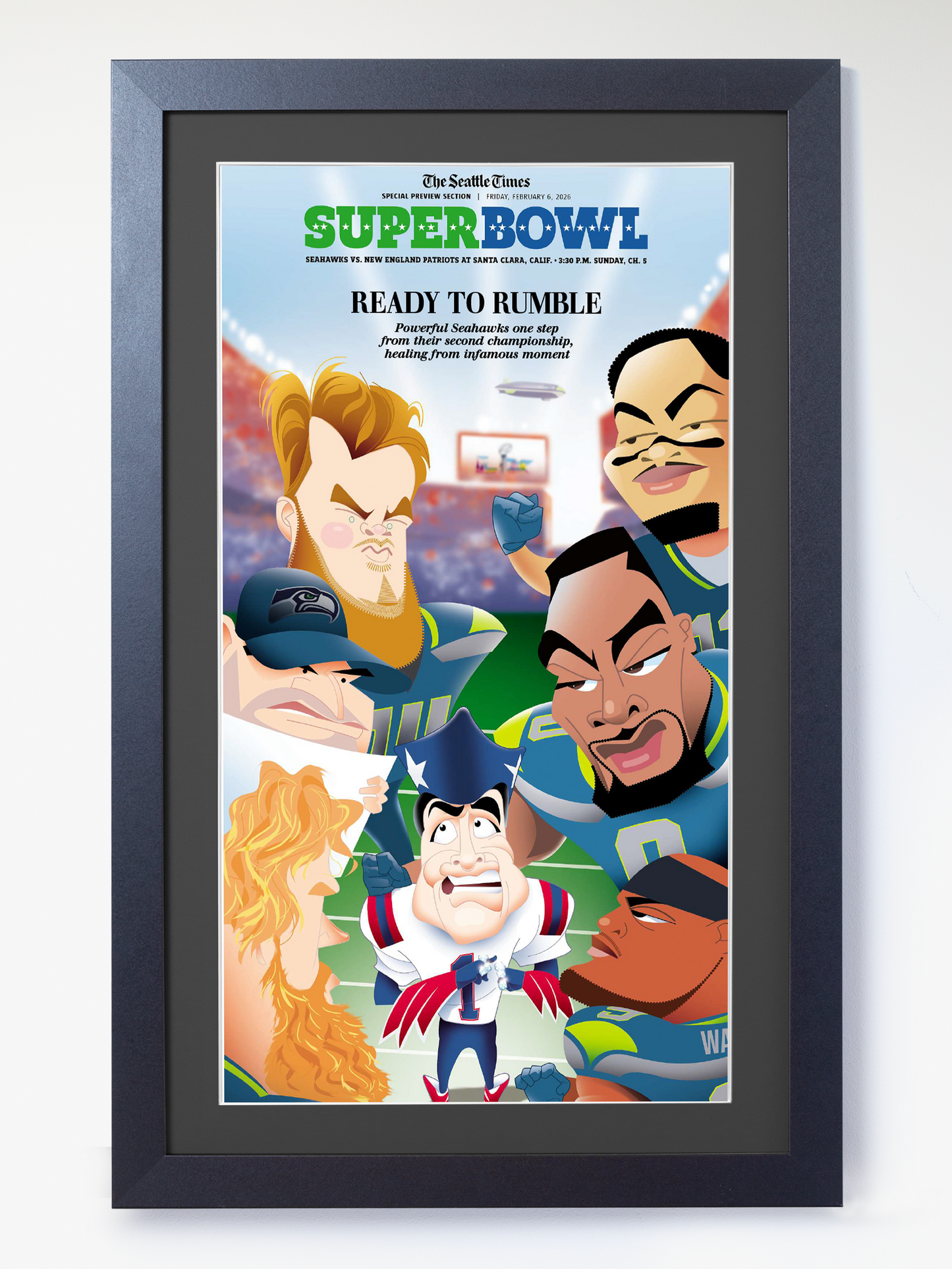 2026 Seattle Seahawks – “Ready to Rumble” – NFC Champions Super Bowl Preview Art Newspaper