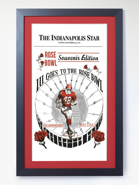 1967 Indiana Football “IU Goes to the Rose Bowl” Vintage Framed Newspaper CFP Champions