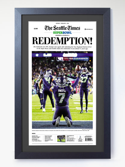 2026 Seattle Seahawks - “REDEMPTION!” – The Dark Side Boom Super Bowl LX Championship Newspaper