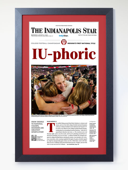2026 Indiana Football “IU-phoric!” Curt Cignetti CFP Finals Champions vs Miami Framed Newspaper
