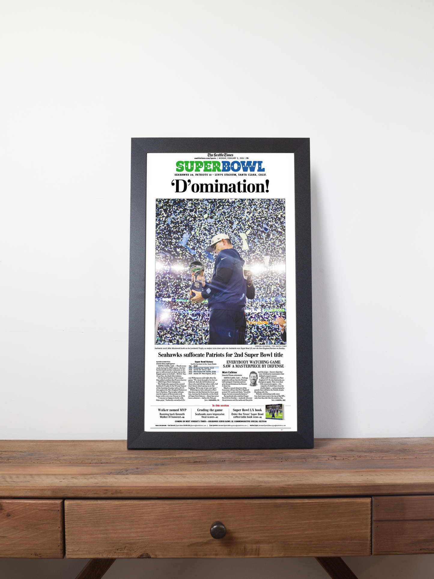 2026 Seattle Seahawks - “D’omination!” – Super Bowl LX Championship Newspaper Vs Patriots
