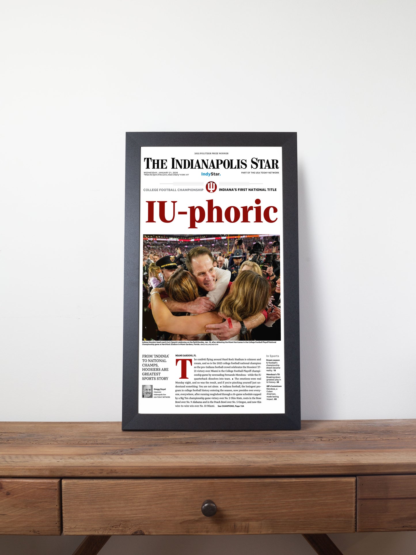 2026 Indiana Football “IU-phoric!” Curt Cignetti CFP Finals Champions vs Miami Framed Newspaper