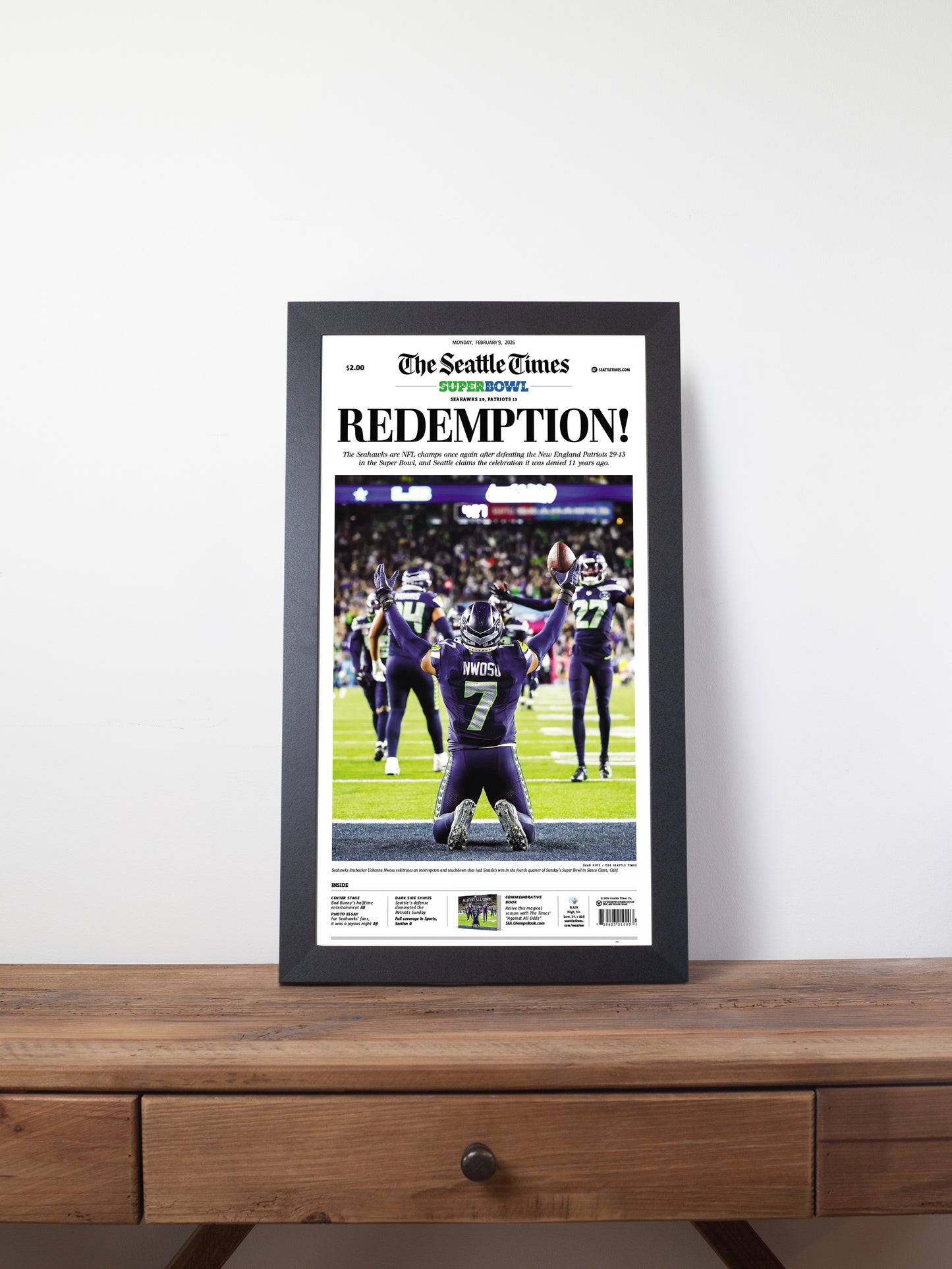 2026 Seattle Seahawks - “REDEMPTION!” – The Dark Side Boom Super Bowl LX Championship Newspaper