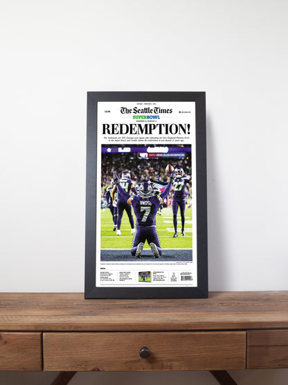 2026 Seattle Seahawks - “REDEMPTION!” – The Dark Side Boom Super Bowl LX Championship Newspaper