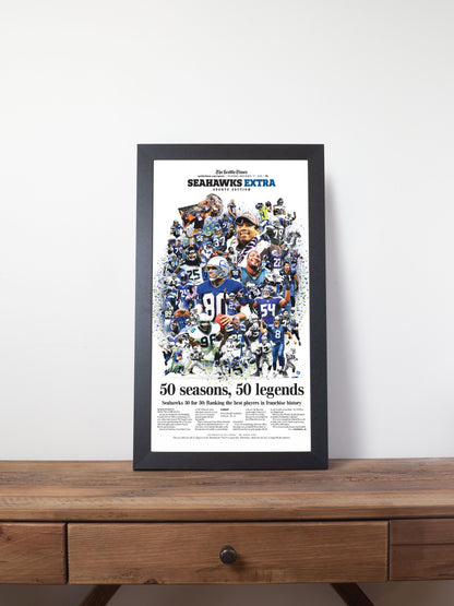Seattle Seahawks "50 Seasons and 50 Legends" 50th Anniversary Framed Newspaper Tribute