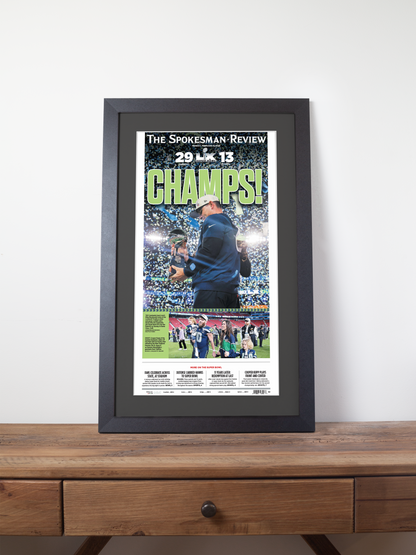 2026 Seattle Seahawks – “CHAMPS!” – Super Bowl LX Champions vs New England Patriots Framed Newspaper