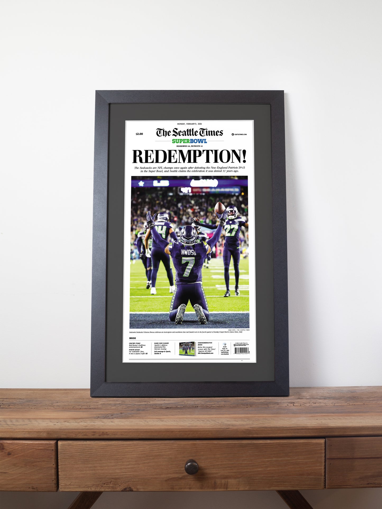 2026 Seattle Seahawks - “REDEMPTION!” – The Dark Side Boom Super Bowl LX Championship Newspaper