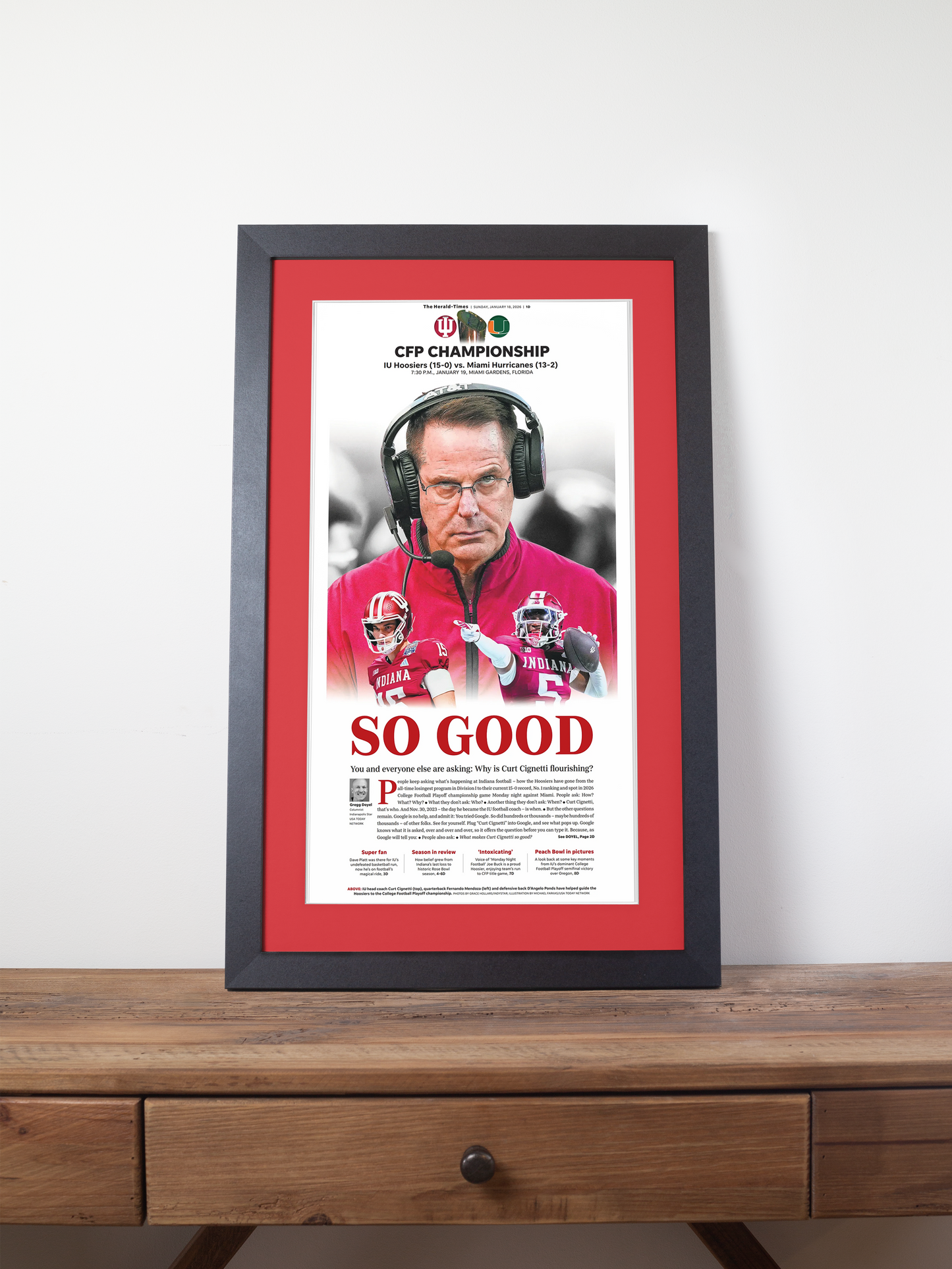 2026 Indiana Hoosiers “SO GOOD!” Curt Cignetti Championship Edition Framed Newspaper