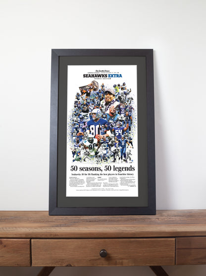 Seattle Seahawks "50 Seasons and 50 Legends" 50th Anniversary Framed Newspaper Tribute