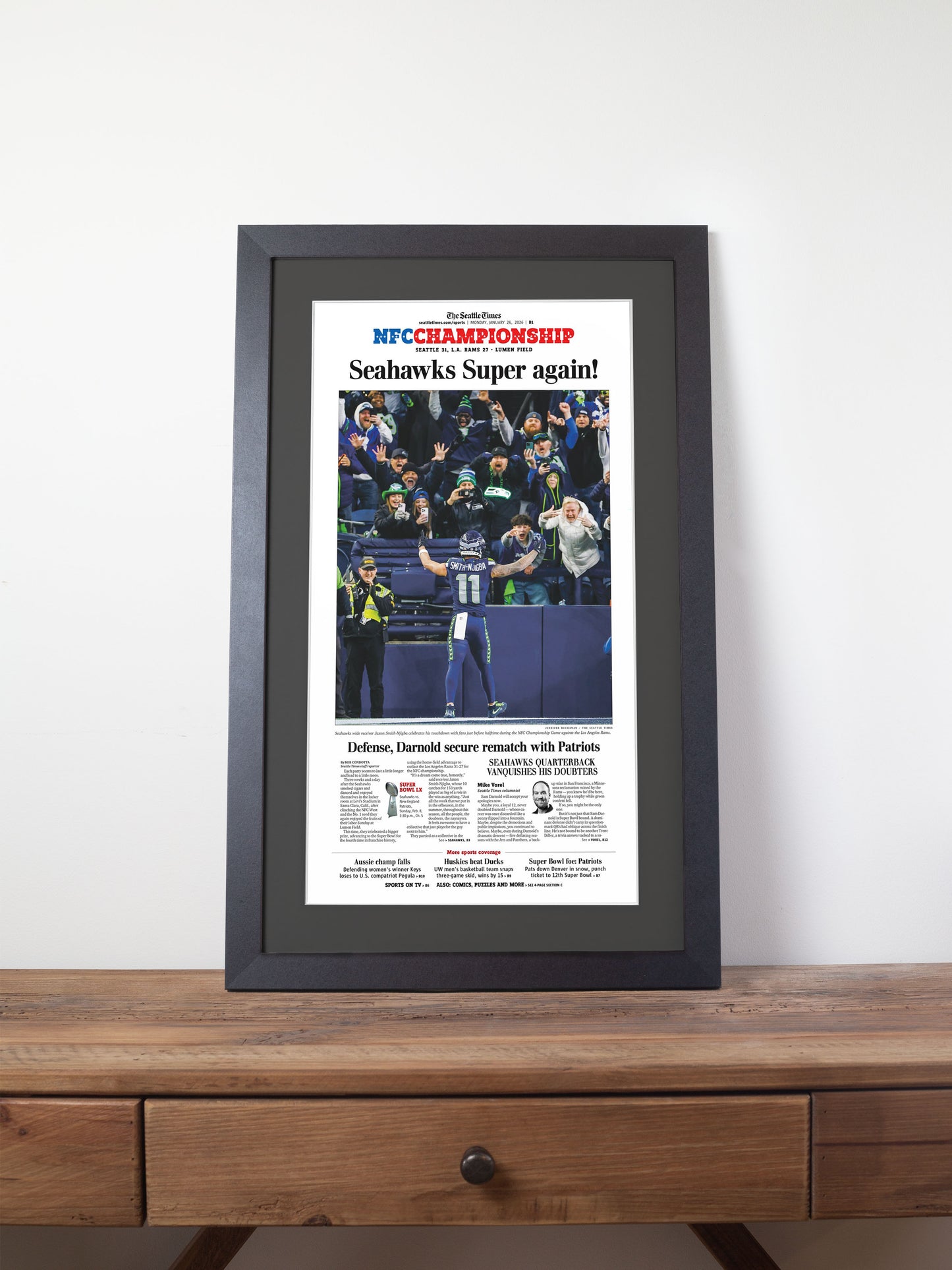 2026 Seattle Seahawks NFC Champions “Super Again” Vs LA Rams Framed Newspaper