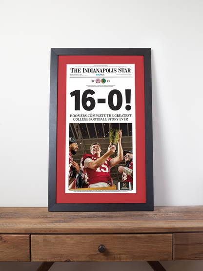 2026 Indiana Hoosiers "16-0!" Undefeated College Champions V. Miami Framed Newspaper