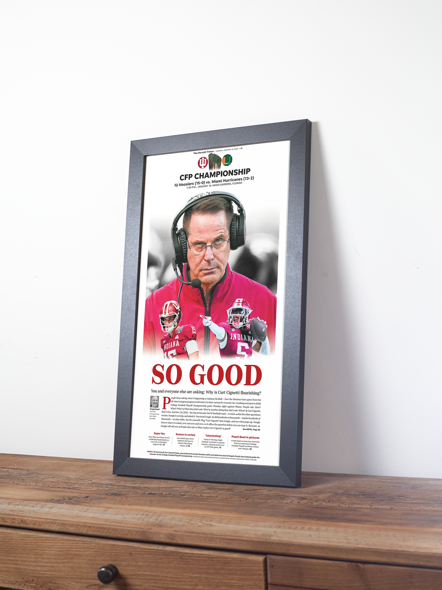 2026 Indiana Hoosiers “SO GOOD!” Curt Cignetti Championship Edition Framed Newspaper