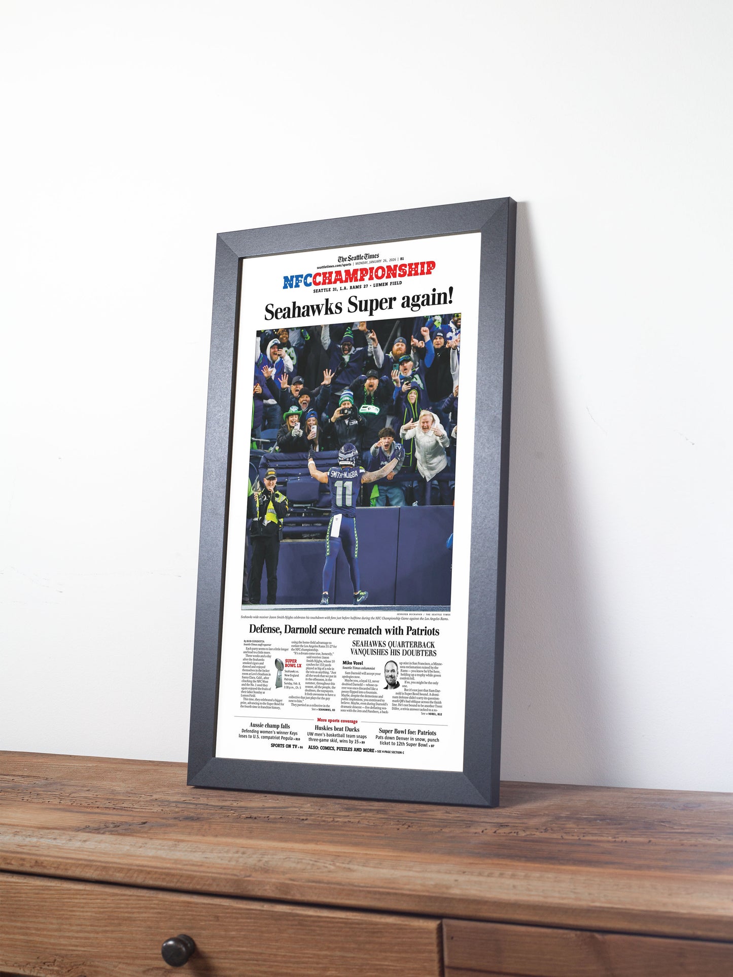 2026 Seattle Seahawks NFC Champions “Super Again” Vs LA Rams Framed Newspaper