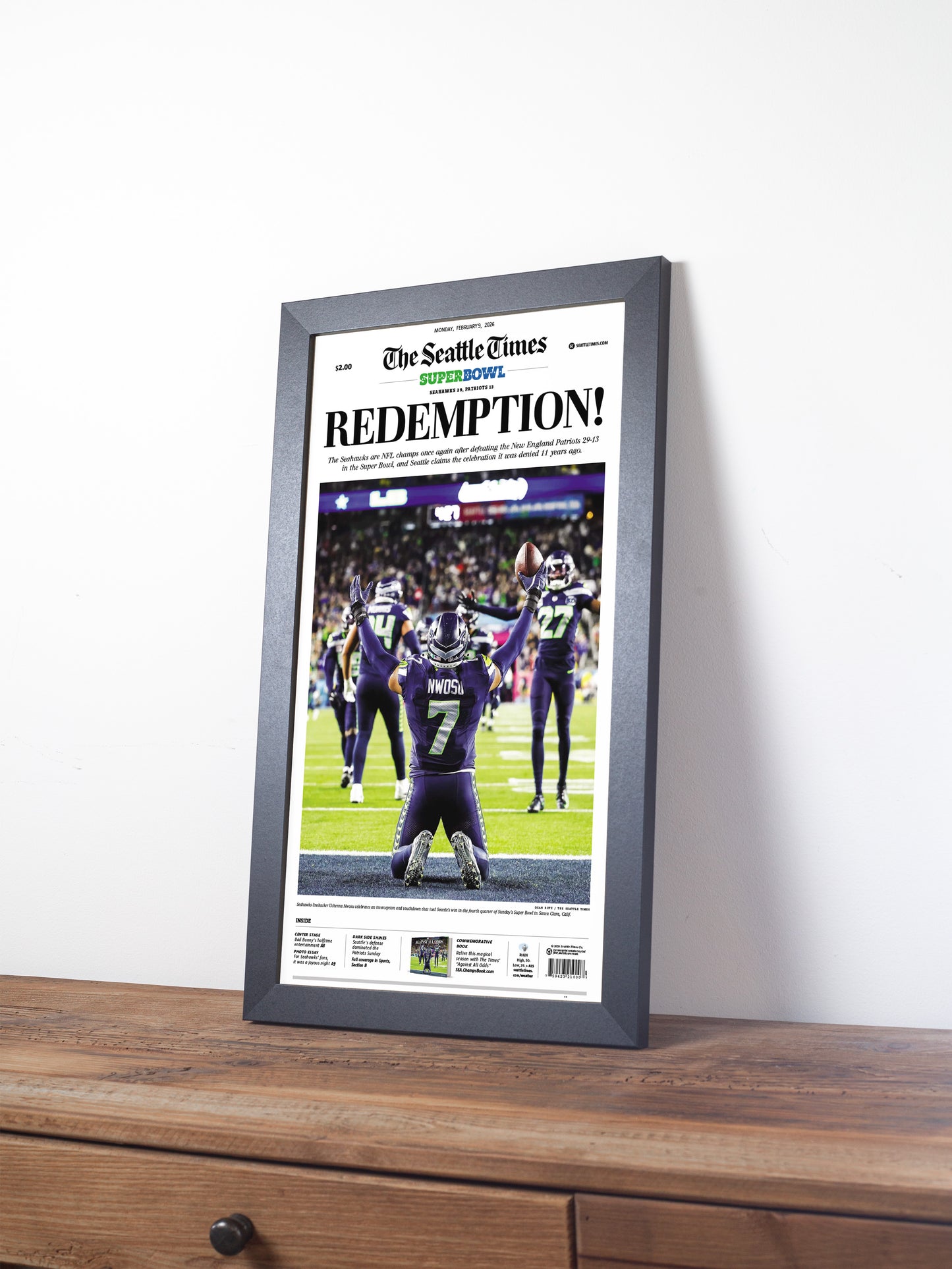 2026 Seattle Seahawks - “REDEMPTION!” – The Dark Side Boom Super Bowl LX Championship Newspaper