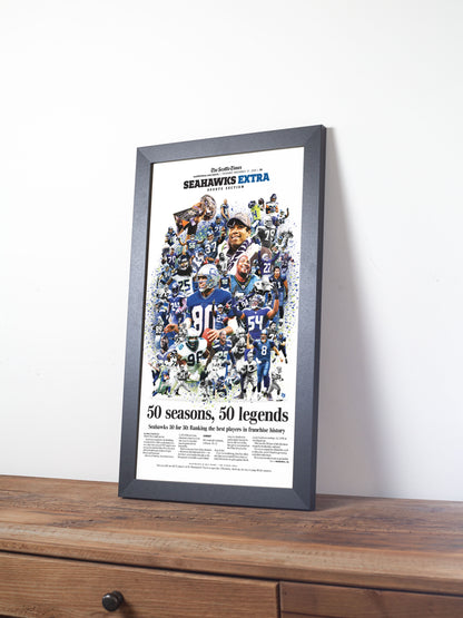Seattle Seahawks "50 Seasons and 50 Legends" 50th Anniversary Framed Newspaper Tribute