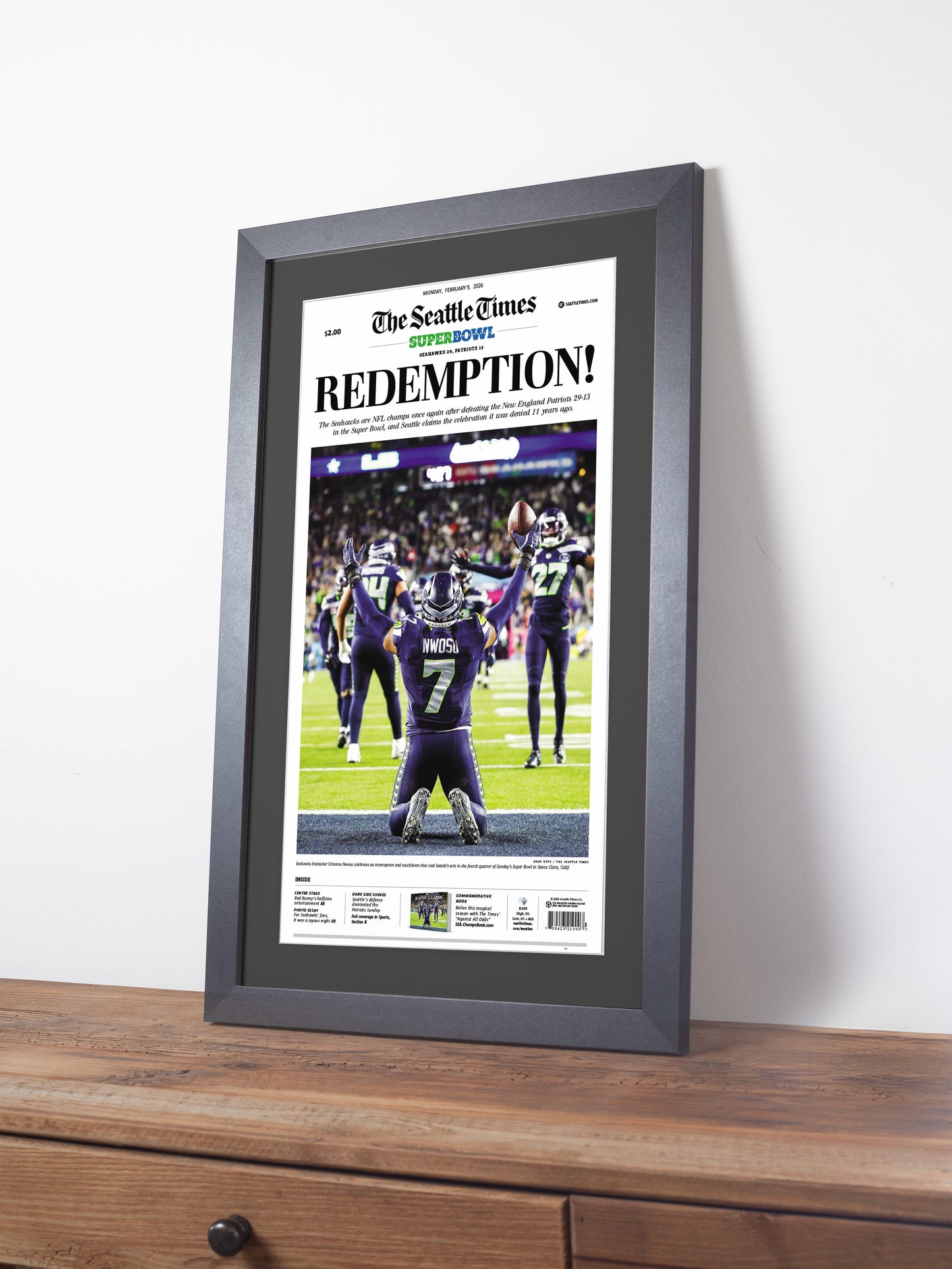 2026 Seattle Seahawks - “REDEMPTION!” – The Dark Side Boom Super Bowl LX Championship Newspaper