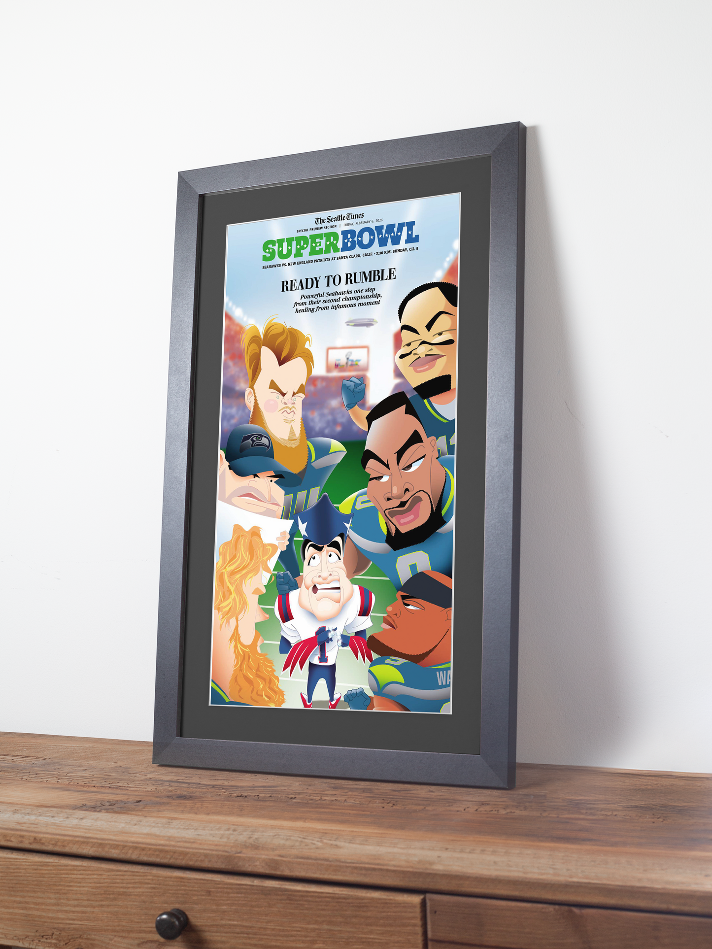 2026 Seattle Seahawks – “Ready to Rumble” – NFC Champions Super Bowl Preview Art Newspaper