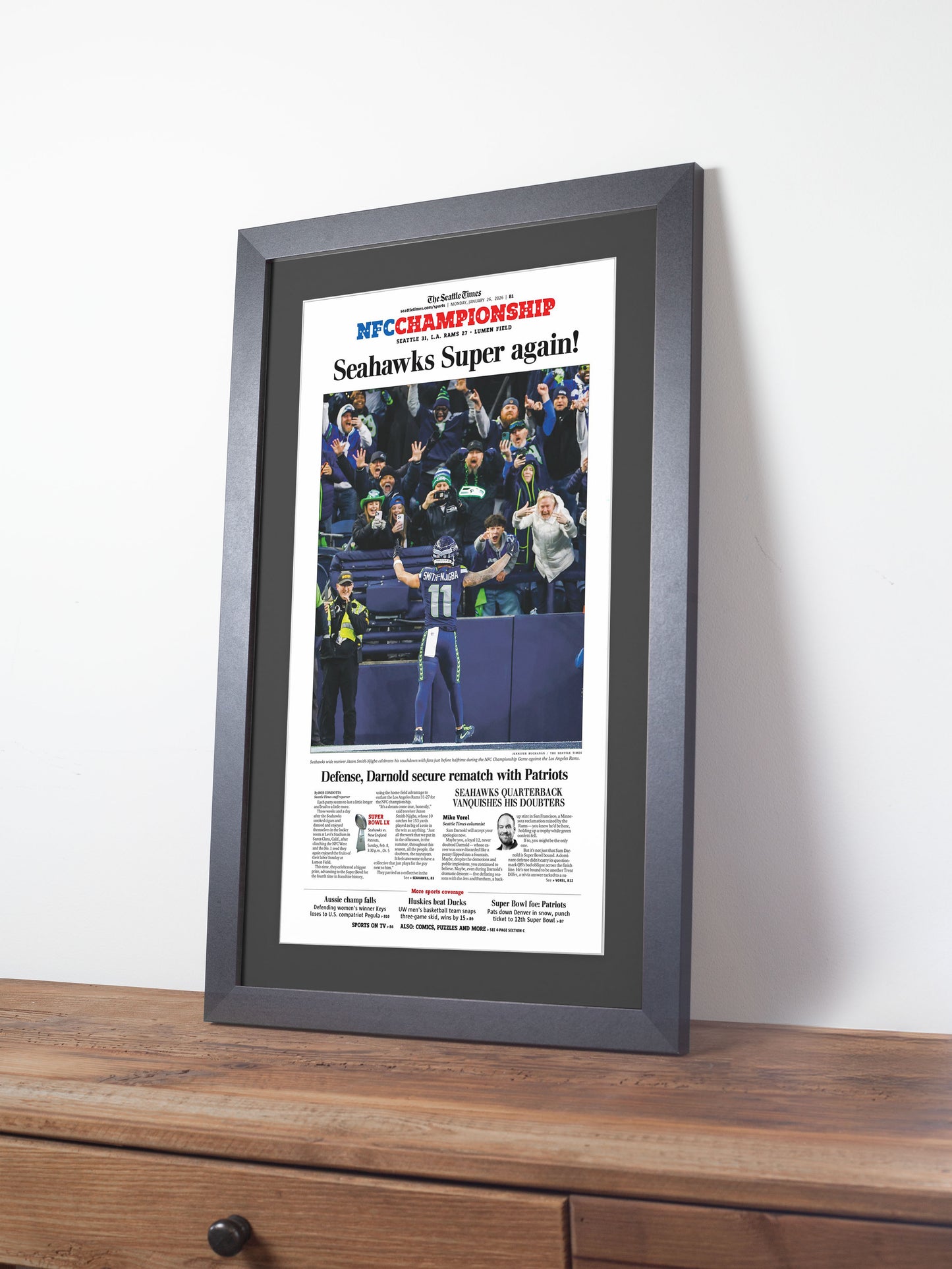 2026 Seattle Seahawks NFC Champions “Super Again” Vs LA Rams Framed Newspaper