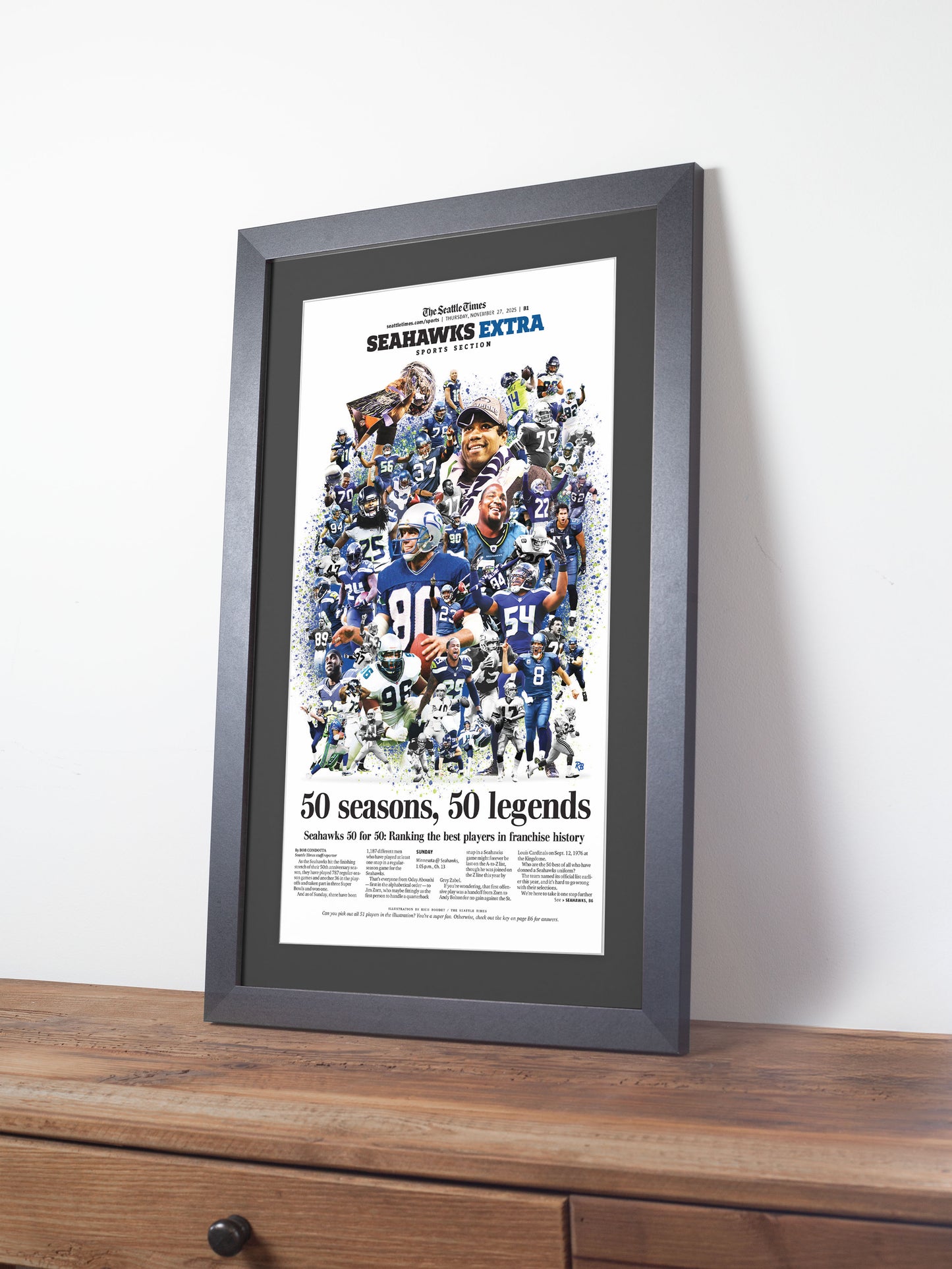 Seattle Seahawks "50 Seasons and 50 Legends" 50th Anniversary Framed Newspaper Tribute