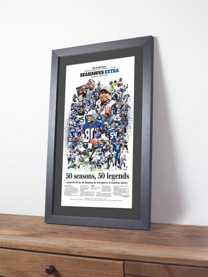 Seattle Seahawks "50 Seasons and 50 Legends" 50th Anniversary Framed Newspaper Tribute