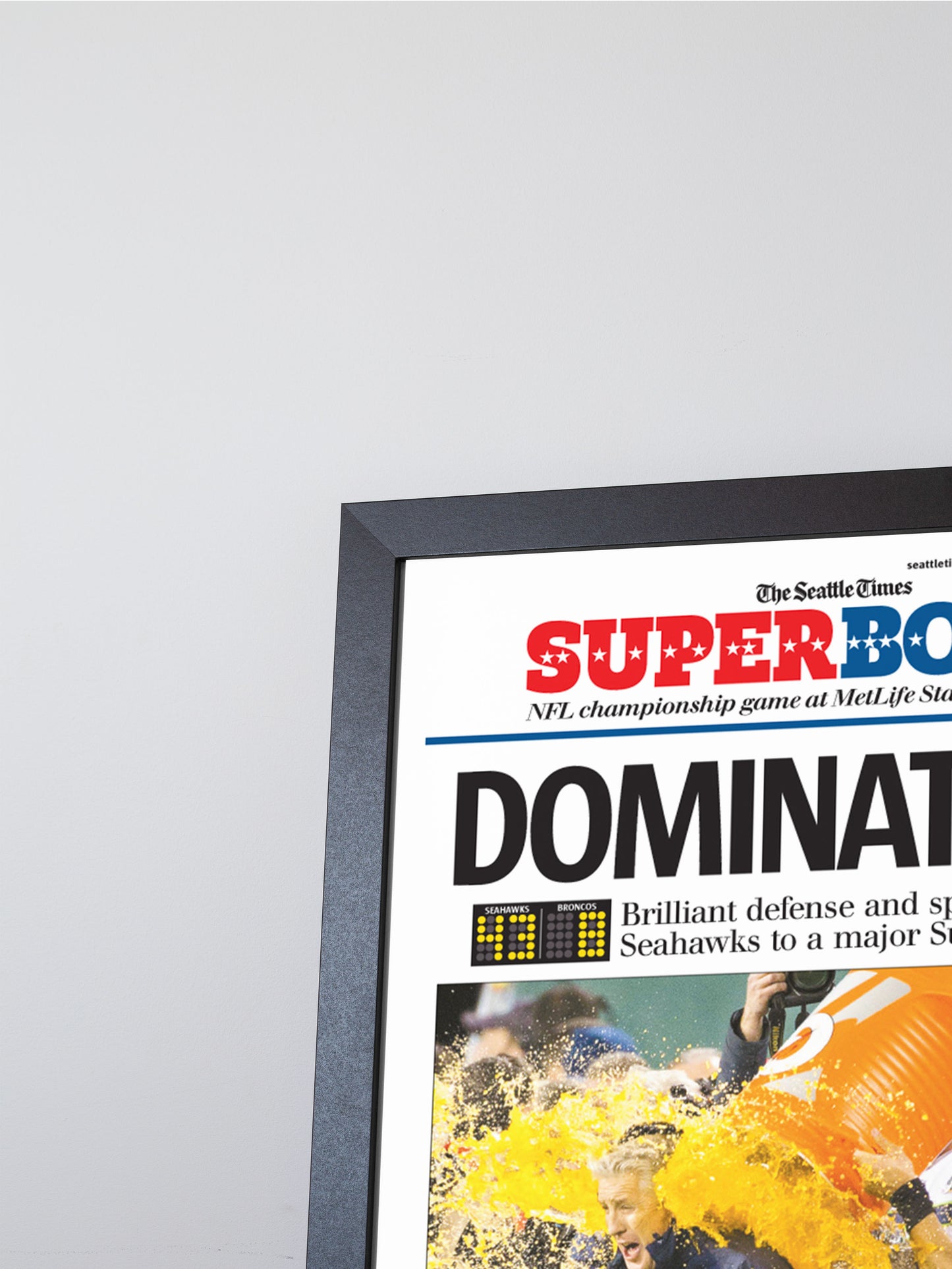 2014 Seattle Seahawks “Domination!” First Super Bowl Victory Framed Newspaper Print