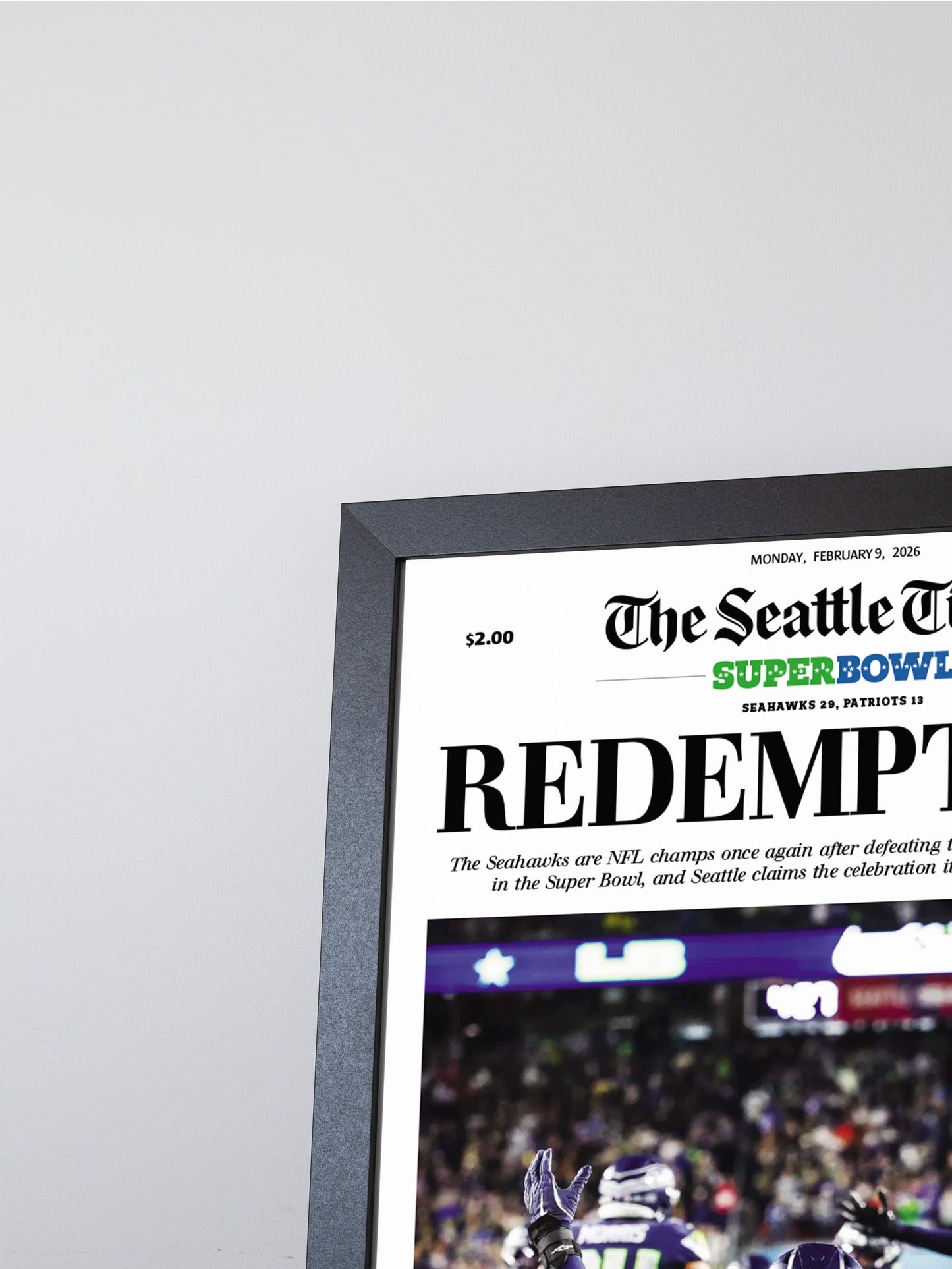 2026 Seattle Seahawks - “REDEMPTION!” – The Dark Side Boom Super Bowl LX Championship Newspaper