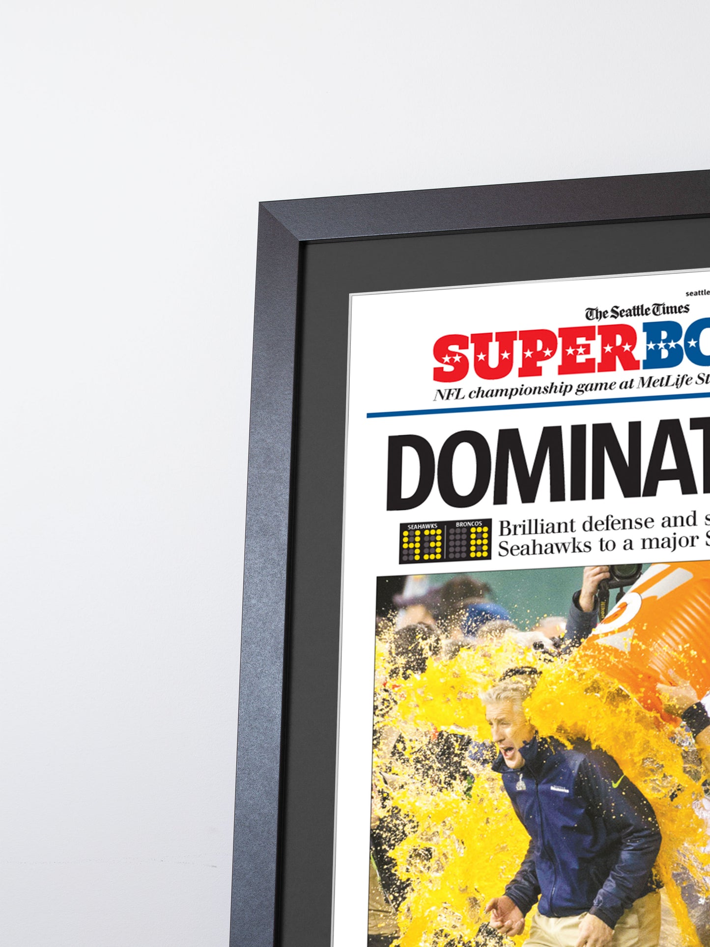 2014 Seattle Seahawks “Domination!” First Super Bowl Victory Framed Newspaper Print