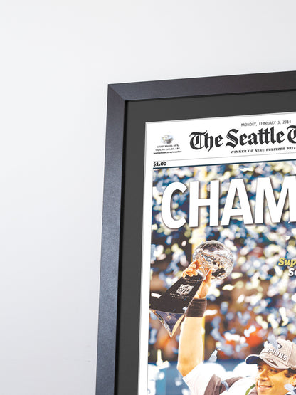 2014 Seattle Seahawks “Champs!” Super Bowl XLVIII V Broncos Framed Newspaper