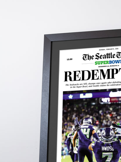 2026 Seattle Seahawks - “REDEMPTION!” – The Dark Side Boom Super Bowl LX Championship Newspaper