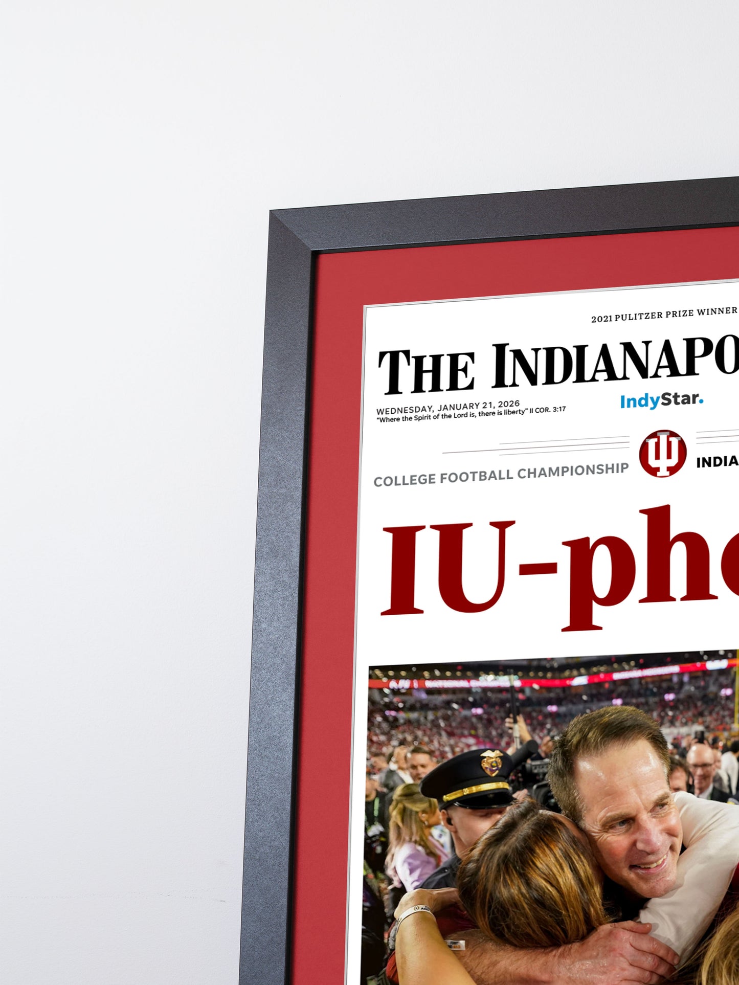 2026 Indiana Football “IU-phoric!” Curt Cignetti CFP Finals Champions vs Miami Framed Newspaper