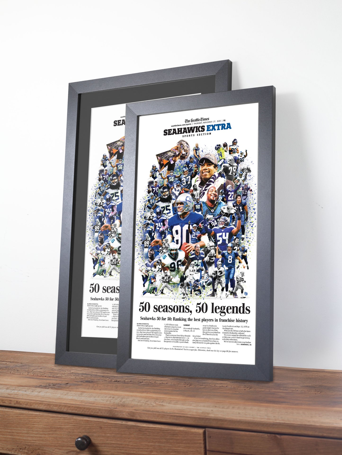 Seattle Seahawks "50 Seasons and 50 Legends" 50th Anniversary Framed Newspaper Tribute