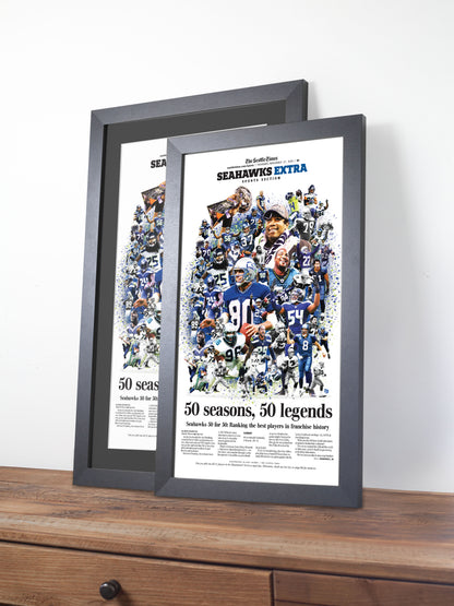 Seattle Seahawks "50 Seasons and 50 Legends" 50th Anniversary Framed Newspaper Tribute