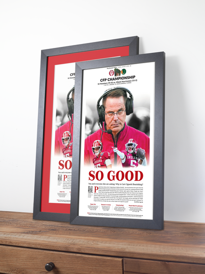 2026 Indiana Hoosiers “SO GOOD!” Curt Cignetti Championship Edition Framed Newspaper