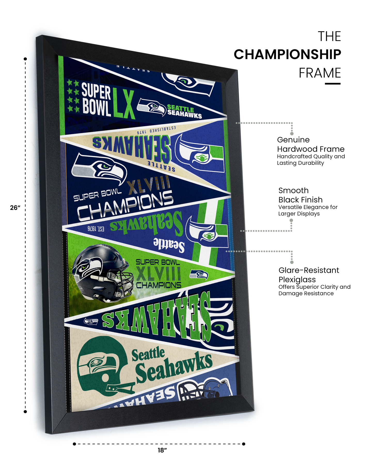 Seattle Seahawks "Vintage to Champions Pennants" 2026 Super Bowl LX Edition