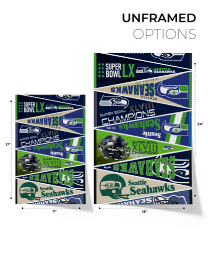 Seattle Seahawks "Vintage to Champions Pennants" 2026 Super Bowl LX Edition